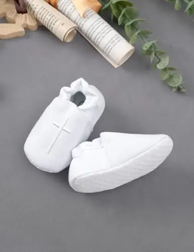AGJ Baby Boys Baptism Shoes with Embroidered Cross, Infant Toddler Soft Sole White Christening Sneaker - 3