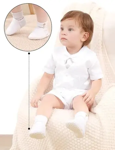 AGJ Baby Boys Baptism Shoes with Embroidered Cross, Infant Toddler Soft Sole White Christening Sneaker - 4
