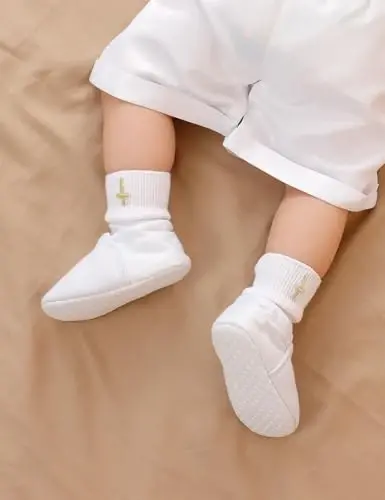 AGJ Baby Boys Baptism Shoes with Embroidered Cross, Infant Toddler Soft Sole White Christening Sneaker - 5