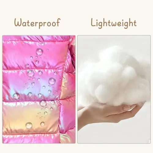 Lovekider Girls Winter Coat Shiny Gradient Lightweight Puffer Jacket 4-12Y | Down-Alternative, Windproof, Water-Resistant, Hooded, Durable Zipper, Girl Warm Winter Jacket for School Daily Outdoor Travel - 1