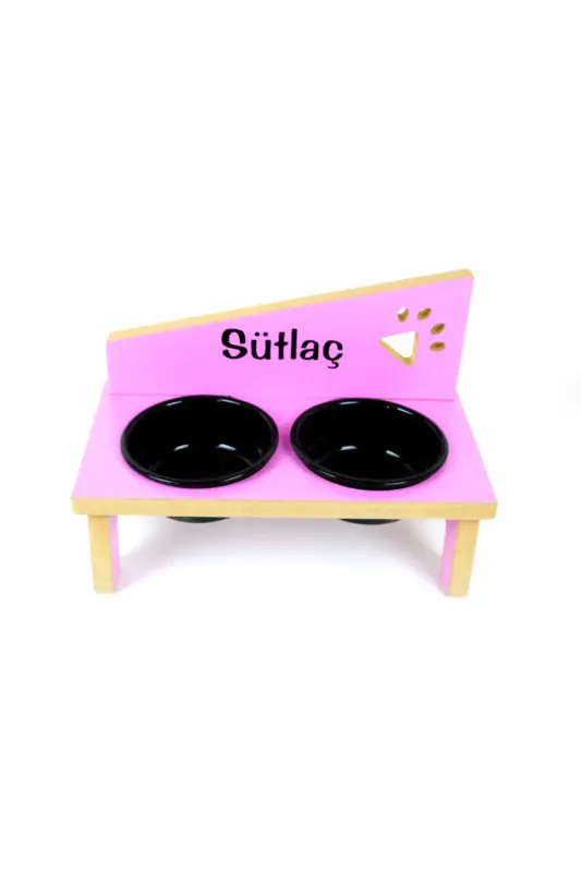 Özel İsimli Seramik Kaseli Kedi-küçük Irk Köpek Mama Ve Su Kabı Stantı- Pembe/siyah-400 ml - Pembe - 4