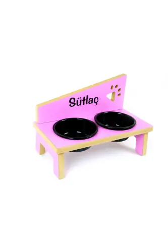 Özel İsimli Seramik Kaseli Kedi-küçük Irk Köpek Mama Ve Su Kabı Stantı- Pembe/siyah-400 ml - Pembe - 5
