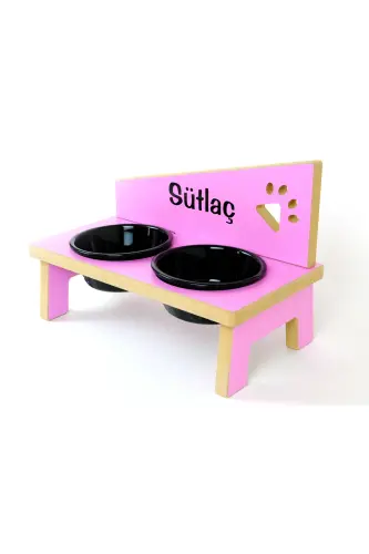 Özel İsimli Seramik Kaseli Kedi-küçük Irk Köpek Mama Ve Su Kabı Stantı- Pembe/siyah-400 ml - Pembe - 6