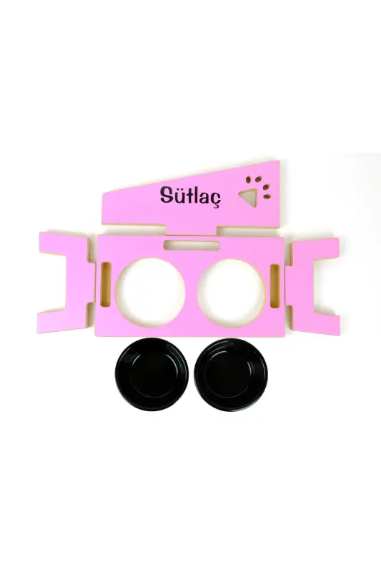Özel İsimli Seramik Kaseli Kedi-küçük Irk Köpek Mama Ve Su Kabı Stantı- Pembe/siyah-400 ml - Pembe - 7
