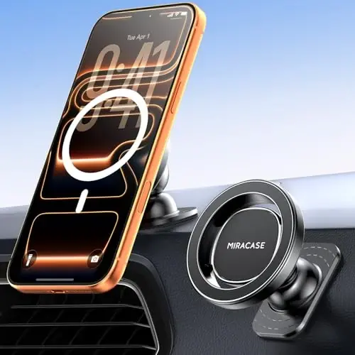 Miracase Latest Upgrade for MagSafe Car Mount [33+LBS Strong Suction & 2200gf Magnetic] Small Phone Holders for Your Car Dashboard, 360° Adjustable Car Phone Holder Mount for iPhone Garmin GPS - 1