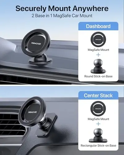Miracase Latest Upgrade for MagSafe Car Mount [33+LBS Strong Suction & 2200gf Magnetic] Small Phone Holders for Your Car Dashboard, 360° Adjustable Car Phone Holder Mount for iPhone Garmin GPS - 2