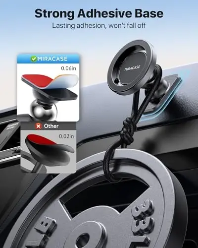 Miracase Latest Upgrade for MagSafe Car Mount [33+LBS Strong Suction & 2200gf Magnetic] Small Phone Holders for Your Car Dashboard, 360° Adjustable Car Phone Holder Mount for iPhone Garmin GPS - 4