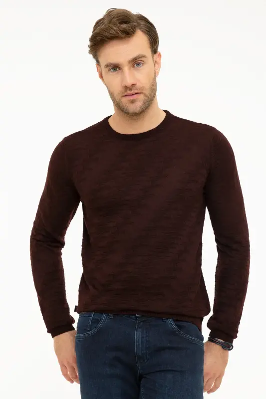 Erkek Bordo Slim Fit Triko Kazak G021GL0TK.000.867143 - Bordo - 2