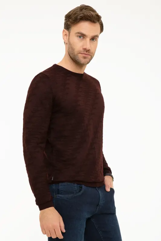 Erkek Bordo Slim Fit Triko Kazak G021GL0TK.000.867143 - Bordo - 3
