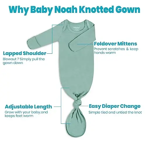 Newborn Baby Knotted Gown 0-3 Months, Baby Girl Boy Coming Home Outfit with Hat & Headband - 5