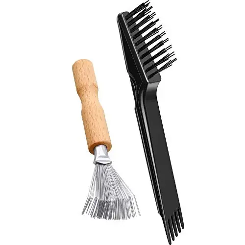 Boao 2 Pack Hair Brush Cleaner,Black Color,Wooden Handle Rake | Dual Rake and Brush Cleaner, Removes Hair, Dust and Buildup, Mini Accessory for Home and Salon 
