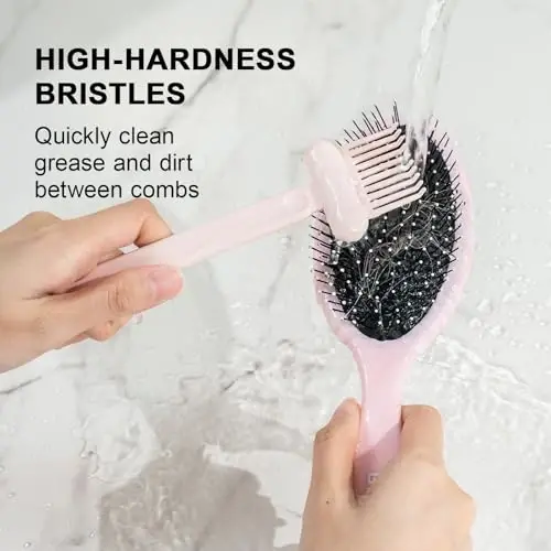 RHOS Comb and Hair Brush Cleaner Tool (1 Pack - Pink) | 2-in-1 Cleaning Tool with Bristles & Comb, Suitable for Removing Hair and Dust, Home and Salon Use 
