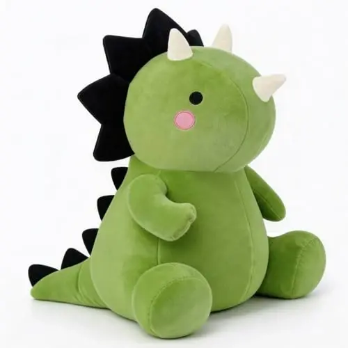 VHYHCY Cute Dinosaur Plush Toys, Fat Dinosaur Stuffed Animals, Soft Triceratops Plush Dino Plushie, Birthday Gifts for Kids Girls Boys Green 8 inch - VHYHCY