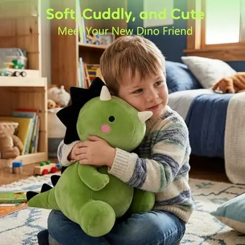 VHYHCY Cute Dinosaur Plush Toys, Fat Dinosaur Stuffed Animals, Soft Triceratops Plush Dino Plushie, Birthday Gifts for Kids Girls Boys Green 8 inch - 2