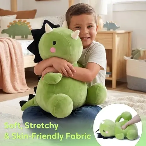 VHYHCY Cute Dinosaur Plush Toys, Fat Dinosaur Stuffed Animals, Soft Triceratops Plush Dino Plushie, Birthday Gifts for Kids Girls Boys Green 8 inch - 4
