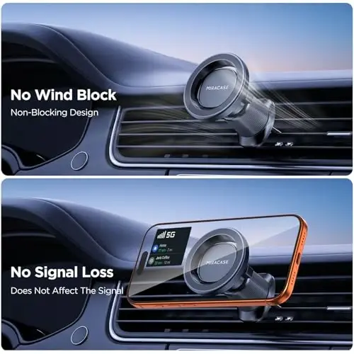 Miracase Car Phone Holder for Magsafe [Strong Magnets] Magnetic Phone Holders for Your Car, 360°Adjustable Air Vent Hands Free Cell Phone Mount Cradle Fit iPhone 17-12 & All Smartphones, Black - 5