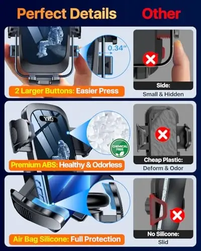 YRU [True Upgrade for Safety Car Phone Holder Mount [Patent & Military-Grade] Dashboard Cell Phone Holder for Car Vent Windshield Phone Stand for iPhone 17 16 15 14 Pro Max Truck Samsung, Black Blue - 6