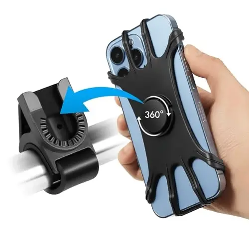 newppon Bike Phone Mount - Universal Silicone Cellphone Holder - Adjustable Road Mountain Bicycle Handlebar Rack Clamp Accessories for iPhone 17 16 15 14 13 Pro Max Plus Air for Scooter Stroller - 2