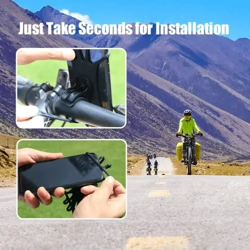 newppon Bike Phone Mount - Universal Silicone Cellphone Holder - Adjustable Road Mountain Bicycle Handlebar Rack Clamp Accessories for iPhone 17 16 15 14 13 Pro Max Plus Air for Scooter Stroller - 4