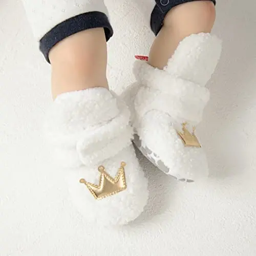 KIDSUN Infant Baby Boy Girl Cozy Fleece Bootie Newborn Stay On Slipper Winter Warm Gripper Non-Slip Crib Shoes - KIDSUN (1)
