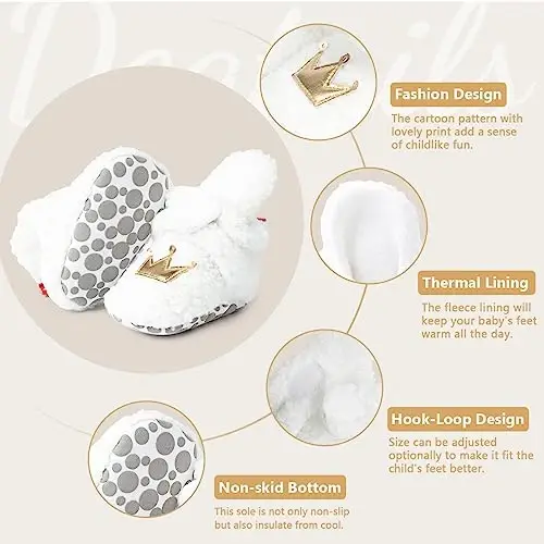 KIDSUN Infant Baby Boy Girl Cozy Fleece Bootie Newborn Stay On Slipper Winter Warm Gripper Non-Slip Crib Shoes - 6