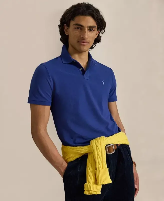 Men's Custom Slim-Fit Mesh Polo Shirt - Blue Yacht/C7553 - 1