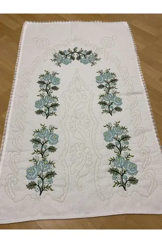 Çeyizlik Kaneviçe Etamin Işleme Nakışlı %100 Pamuk Keten Seccade Krem*suyeşili - KREM*SUYEŞİLİ - AYHANHOME (1)