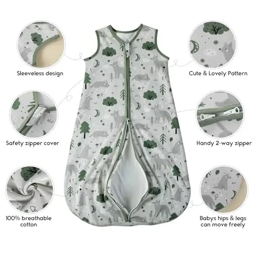 Yoofoss Baby Sleep Sack 6-12 Months TOG 1.0 Baby Wearable Blanket, 2 Pack 100% Organic Cotton Infant Toddler Sleeping Sack 2-Way Zipper Lightweight Sleep Sack - 6