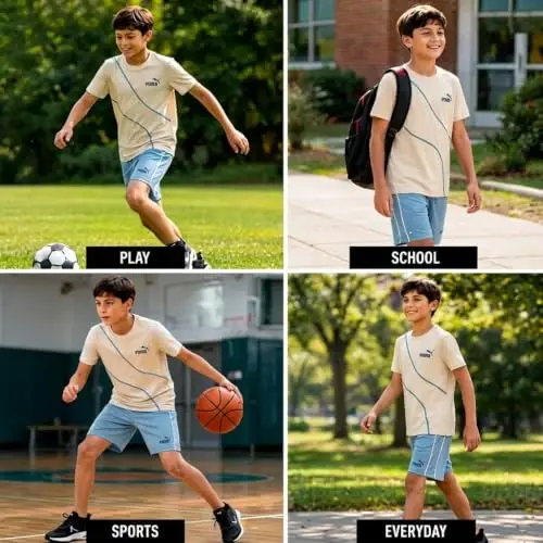 PUMA Boys 2 Piece Dry Fit Tee & Performance Active Shorts Set (Sizes 4-16) | Moisture Wicking Athletic Fabric, Breathable Lightweight Comfort, Great for Sports, Training & Active Play - 3
