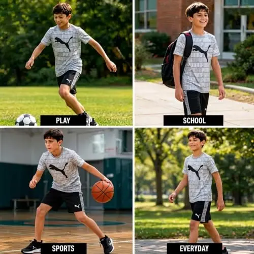 PUMA Boys 2 Piece Dry Fit Tee & Performance Active Shorts Set (Sizes 4-16) | Moisture Wicking Athletic Fabric, Breathable Lightweight Comfort, Great for Sports, Training & Active Play - 3