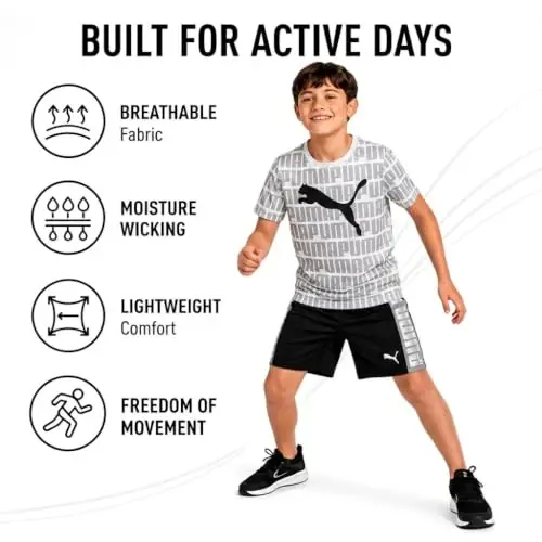 PUMA Boys 2 Piece Dry Fit Tee & Performance Active Shorts Set (Sizes 4-16) | Moisture Wicking Athletic Fabric, Breathable Lightweight Comfort, Great for Sports, Training & Active Play - 4