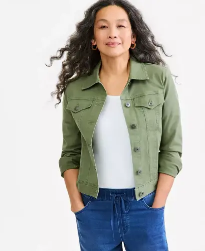 Women's Classic Denim Jacket, Created for Modazone - Leafy Clover - 1