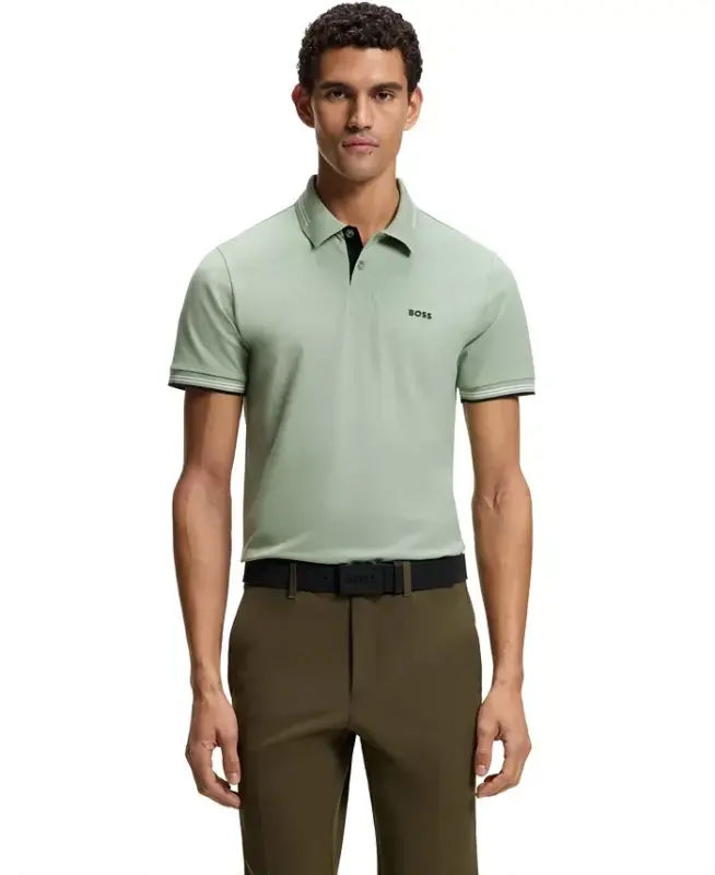 Men’s Stretch-Cotton Slim-Fit Paul Polo Shirt - Open Green - HUGO BOSS