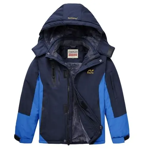 WULFUL Boy's Waterproof Ski Jacket Warm Fleece Hooded Winter Snow Coat - 1