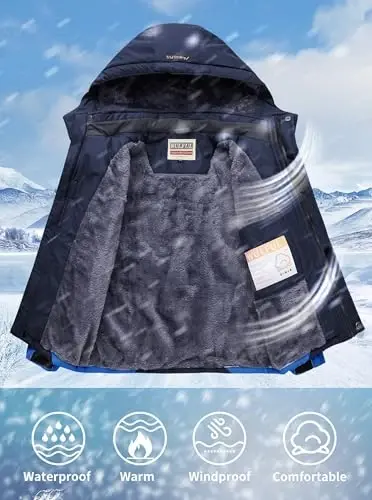 WULFUL Boy's Waterproof Ski Jacket Warm Fleece Hooded Winter Snow Coat - 4