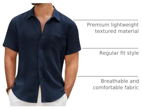 COOFANDY Mens Button Down Short Sleeve Shirt Casual Shirts Summer Beach Textured Shirts with Pocket - 4