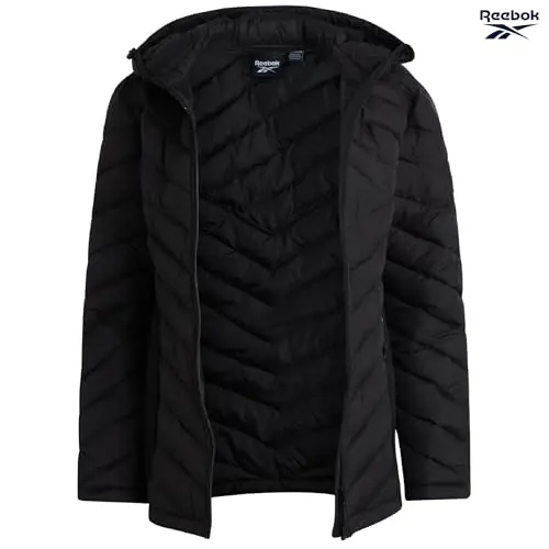 Reebok Womens Puffer Jacket - Midweight Quilted Puffer Jacket with Hood | Sleek Silhouette Layers Over Jeans or Leggings, Wind-Resistant Shell for Commutes and Weekend Hikes - 2