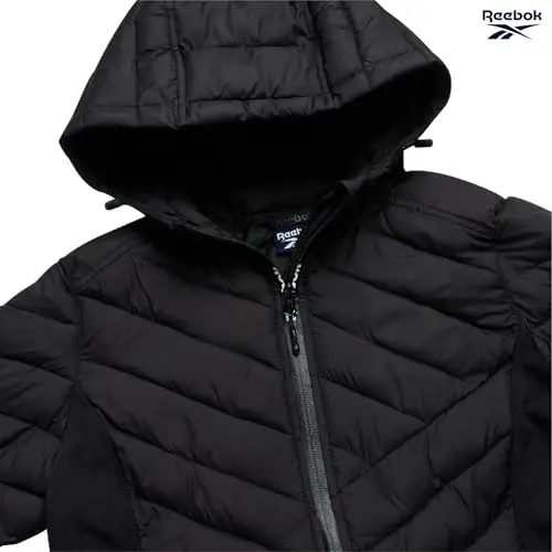 Reebok Womens Puffer Jacket - Midweight Quilted Puffer Jacket with Hood | Sleek Silhouette Layers Over Jeans or Leggings, Wind-Resistant Shell for Commutes and Weekend Hikes - 5