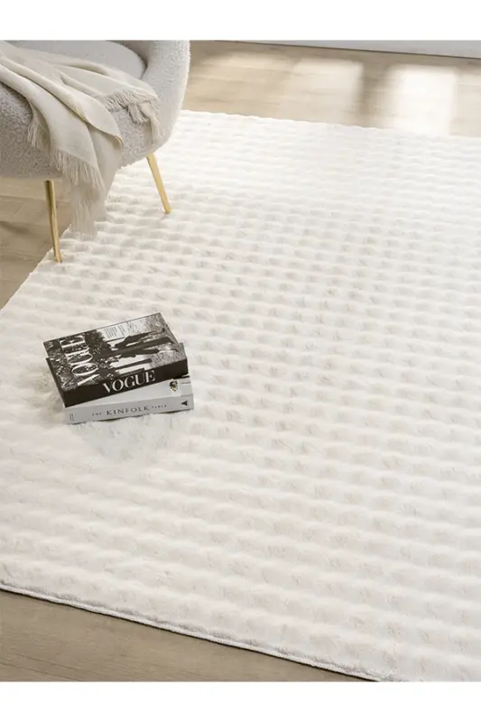 Bubble Peluş Kaymaz Taban Yıkanabilir Yumuşak Salon Yatak Odası Halısı Kilim Krem - Kremxcz - 1