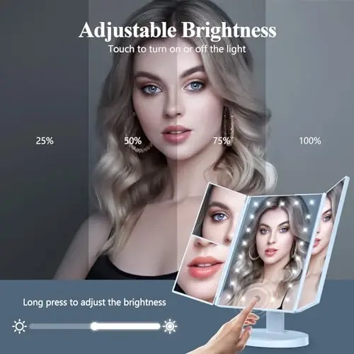 HUONUL 2X/3X/10X Magnifying Vanity Mirror with Light, Trifold Makeup Mirror | Touch Dimming, Dual Power, Clear View for Makeup, Skincare. Dorm Room Essentials. Birthday Gifts for Women, Mom, Wife, Girls - 3