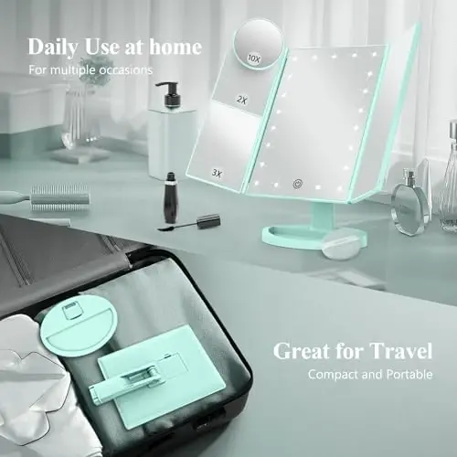 HUONUL Makeup Mirror, Vanity Mirror with Lights, 2X/3X/10X Magnification, Touch Control, Trifold Mirror, Dual Power Supply, Valentines Day, Gifts for Women, Wife, Mom, Teengirls - 4