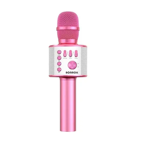BONAOK Wireless Bluetooth Karaoke Microphone,3-in-1 Portable Handheld Karaoke Mic Speaker Machine Home Party Birthday for All Smartphones PC（Light Pink） - 1
