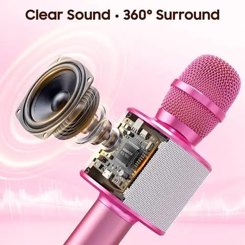 BONAOK Wireless Bluetooth Karaoke Microphone,3-in-1 Portable Handheld Karaoke Mic Speaker Machine Home Party Birthday for All Smartphones PC（Light Pink） - 2