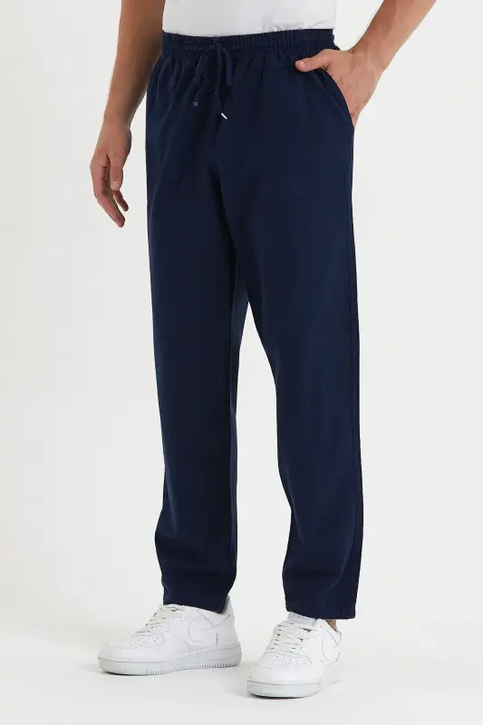 Lacivert Renk Erkek Keten Pantolon 1480 - LACİVERT - 2