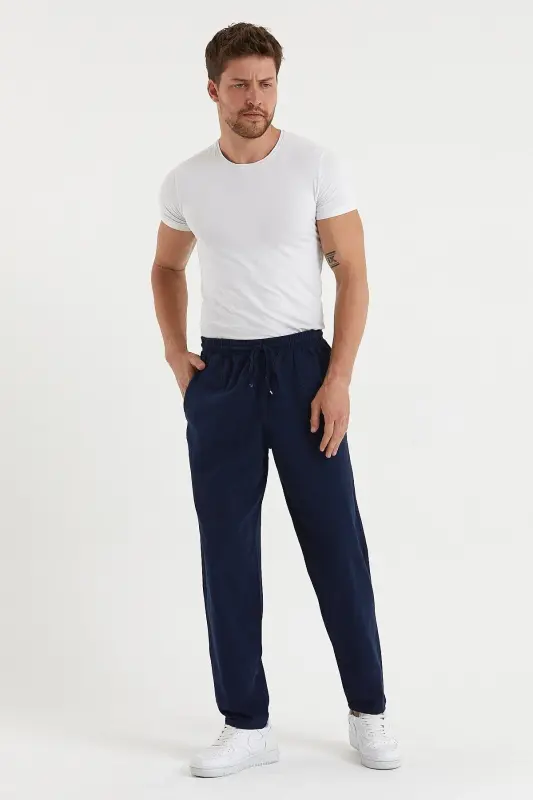 Lacivert Renk Erkek Keten Pantolon 1480 - LACİVERT - 6
