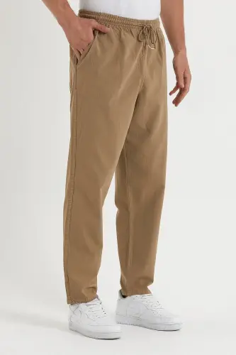 Erkek Taş Rengi Regular Keten Pantolon - TAŞ - 3