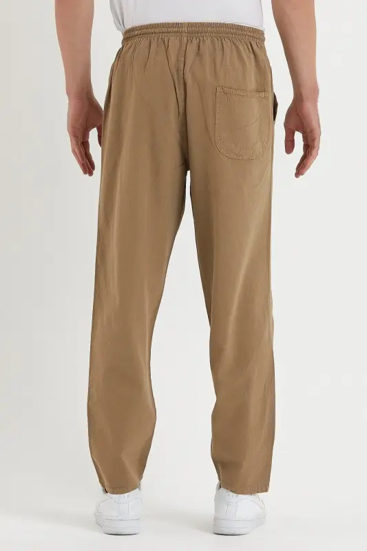 Erkek Taş Rengi Regular Keten Pantolon - TAŞ - 4