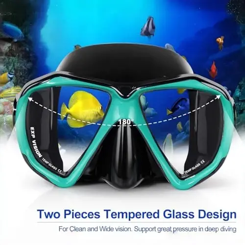 Snorkel Diving Mask Panoramic HD Swim Mask, Anti-Fog Scuba Diving Goggles,Tempered Glass Dive Mask Adult Youth Swim Goggles with Nose Cover for Diving, Snorkeling, Swimming - EXP VISION (1)