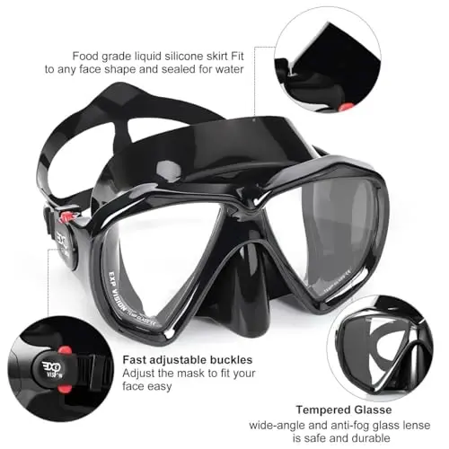 Snorkel Diving Mask Panoramic HD Swim Mask, Anti-Fog Scuba Diving Goggles,Tempered Glass Dive Mask Adult Youth Swim Goggles with Nose Cover for Diving, Snorkeling, Swimming - 4