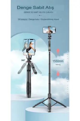 157 CM kablosuz Selfie Tripod standı katlanabilir Monopod aksiyon kameraları akıllı telefonlar - L17 - 6